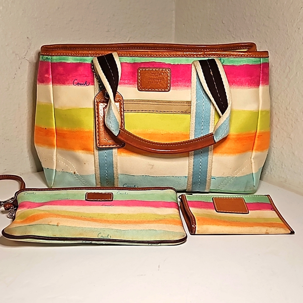FLASH SALE!!! Authentic Coach 3 piece Watercolor Stripe Vintage Set
